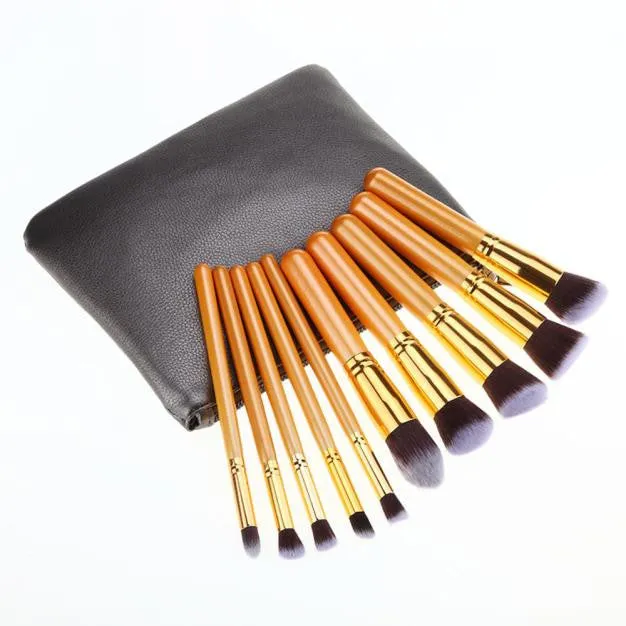 10Pcs Maange Pro makeup brushes bag Foundation Powder Eyeshadow Wood toothbrush makeup brush cosmetics tools kit