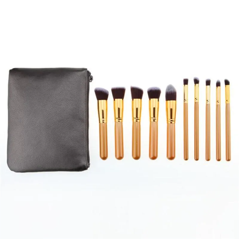 10Pcs Maange Pro makeup brushes bag Foundation Powder Eyeshadow Wood toothbrush makeup brush cosmetics tools kit