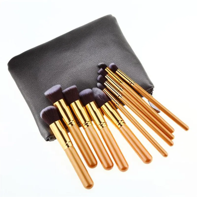 10Pcs Maange Pro makeup brushes bag Foundation Powder Eyeshadow Wood toothbrush makeup brush cosmetics tools kit