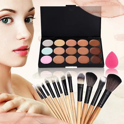 15 Color Concealer Makeup Brush Sponge Puff Tool Women Make Up