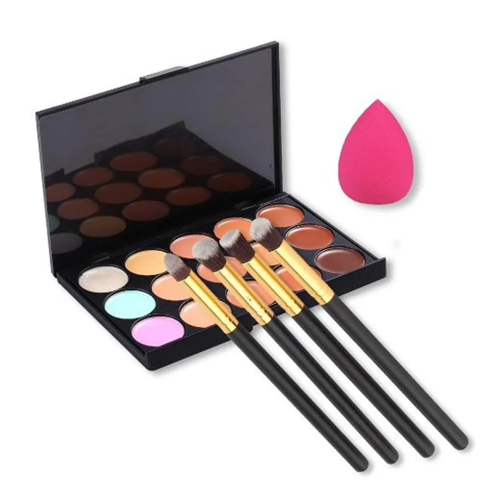 15 Colors Contour Concealer Palette + 4pcs Powder Brushes +Sponge Blender