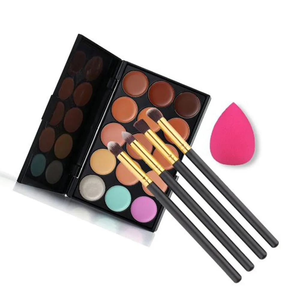 15 Colors Contour Concealer Palette + 4pcs Powder Brushes +Sponge Blender