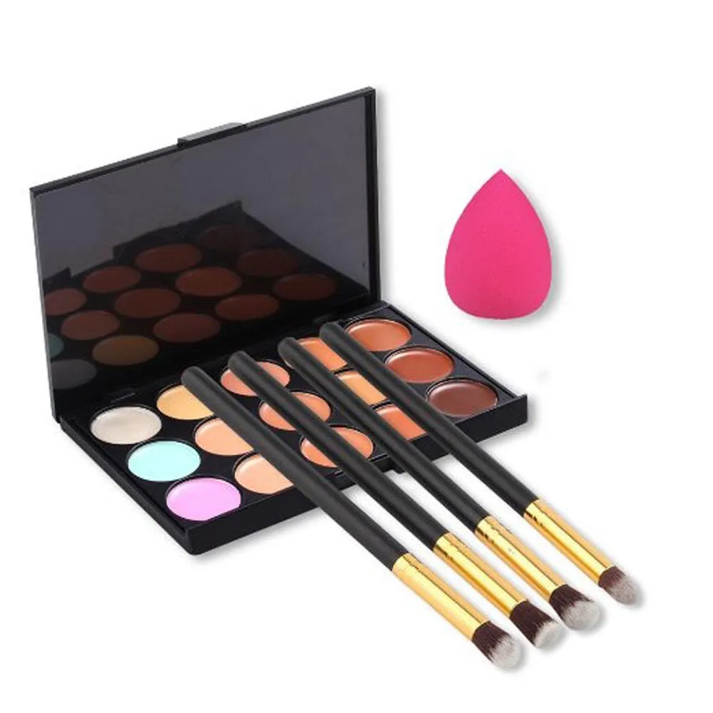 15 Colors Contour Concealer Palette + 4pcs Powder Brushes +Sponge Blender