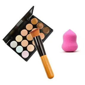 15 Colors Cream Makeup Concealer Palette Sponge Gourd Puff Powder Brush Wooden Hle pinceis de maquiagem