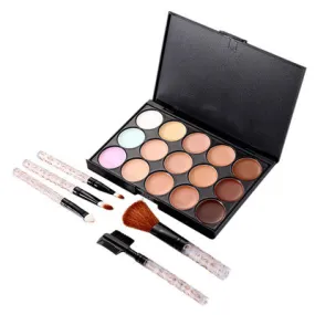 15 Colors Makeup Eyeshadow Camouflage Contour Face Cream Makeup Concealer Palette + 5pcs Powder Brushes