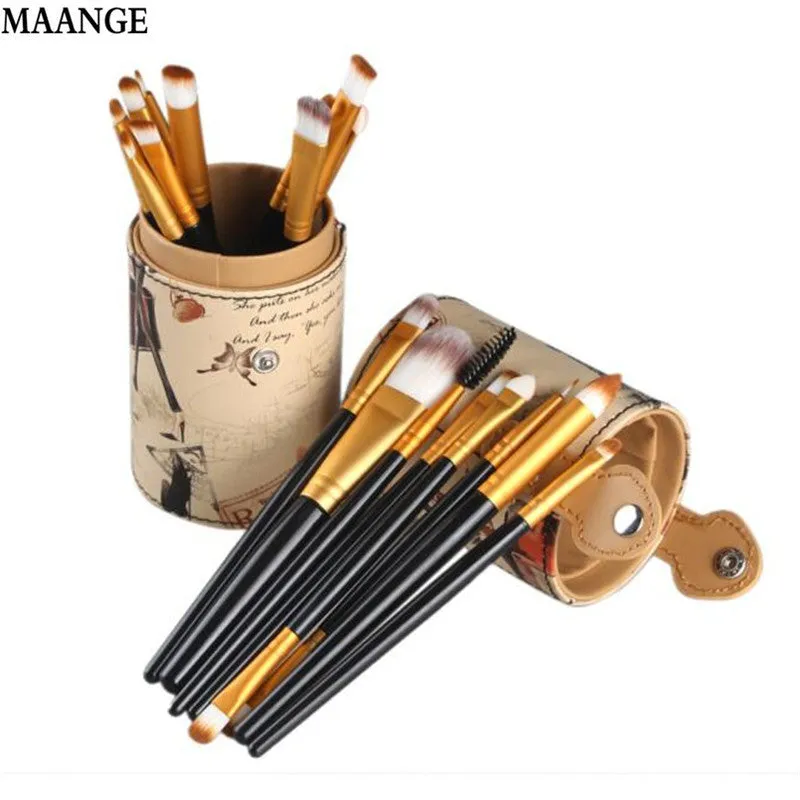 20PCS MAANGE Professional makeup brushes Leather Cup Holder Case Foundation Eyeshadow ovale makeup brush cosmetics Tool