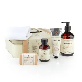 Amber Luxury Tin Gift Set (Hand & Body Wash, Hand Cream, Foam Bath, Soap Bar and Flannel)