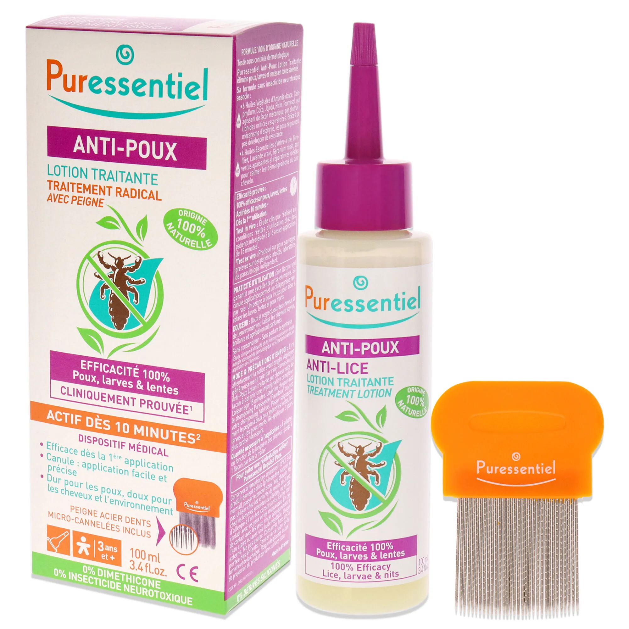 Anti-Lice Treatment Lotion Plus Comb by Puressentiel for Unisex - 3.4 oz Treatment