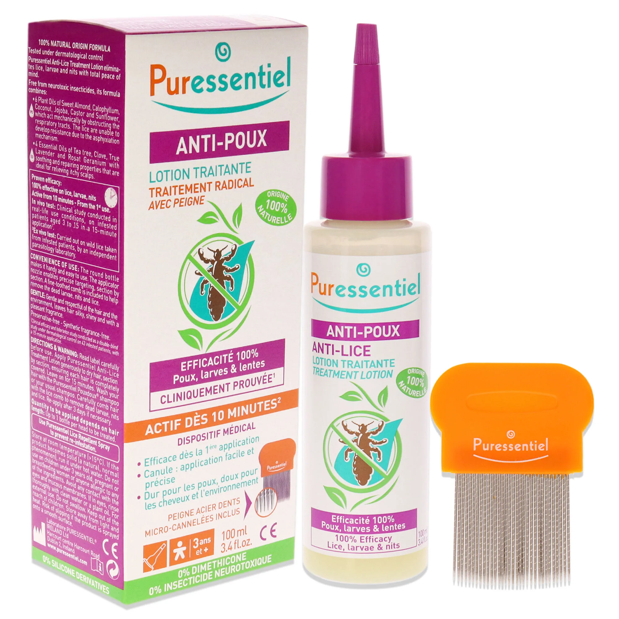 Anti-Lice Treatment Lotion Plus Comb by Puressentiel for Unisex - 3.4 oz Treatment