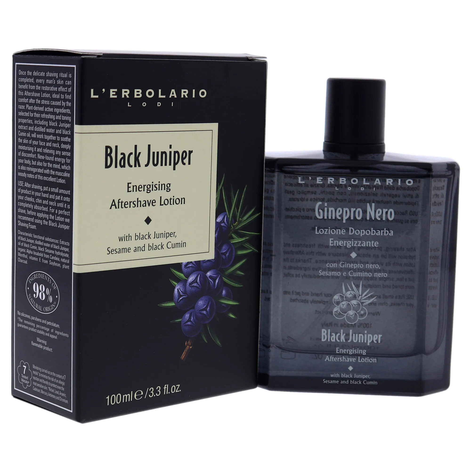 Black Juniper Energising Aftershave Lotion by LErbolario for Unisex - 3.3 oz After Shave Lotion