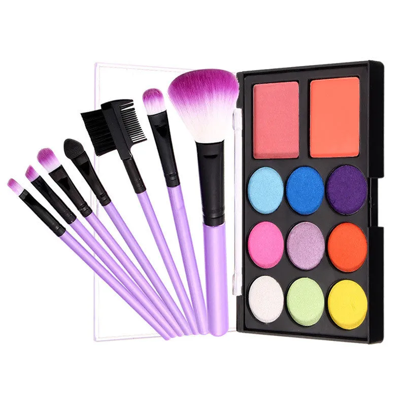 Hight Quality Women Makeup 11 Colors Eyeshadow Makeup Powder 7 PCS Purple Makeup Brush Make Up s