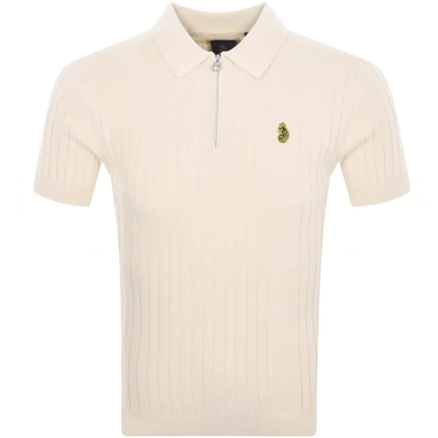 Luke 1977 Rib Eye Knitted Polo T Shirt Cream