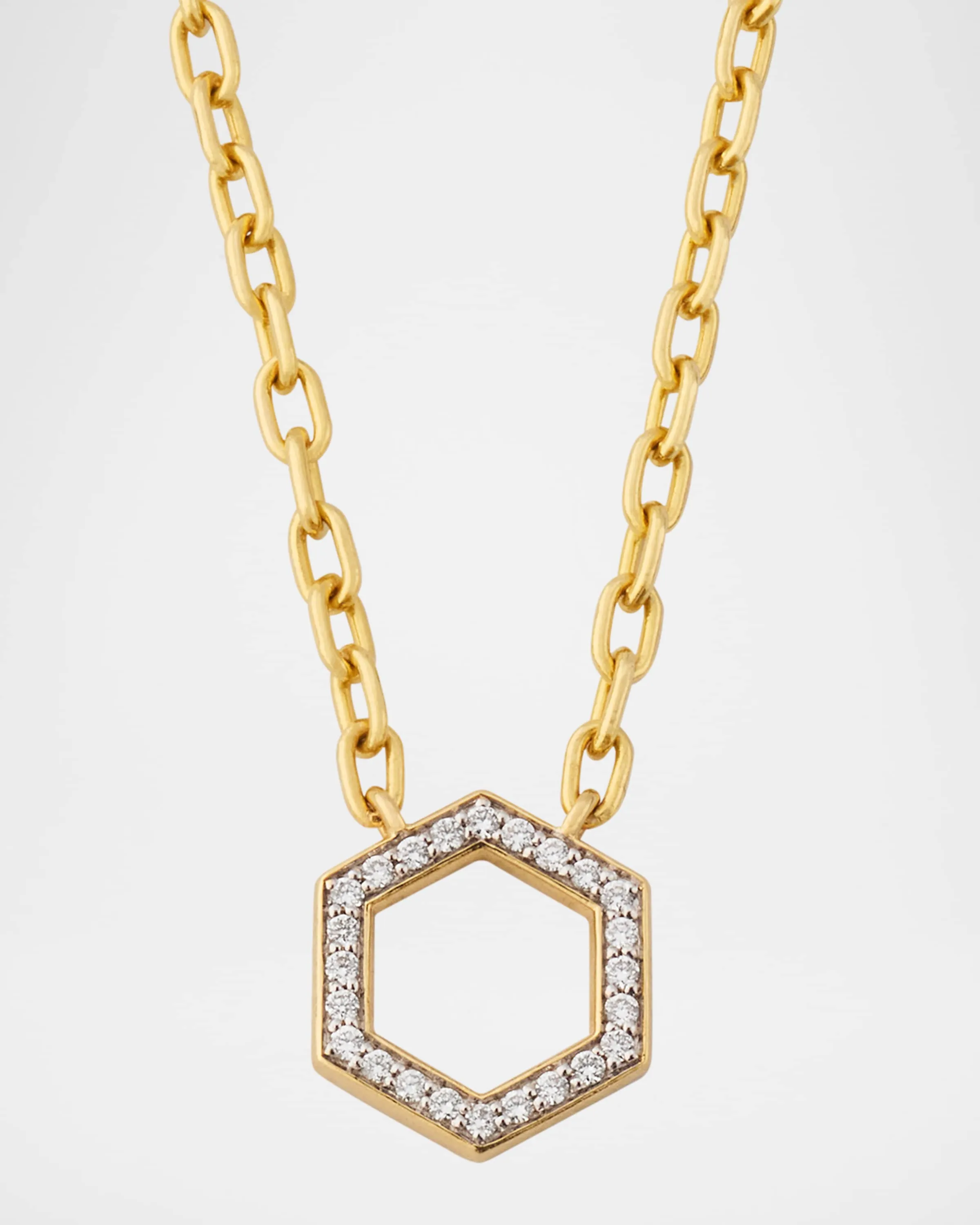 Mini Diamond Hexagon Foundation Chain Necklace in 18K Yellow Gold