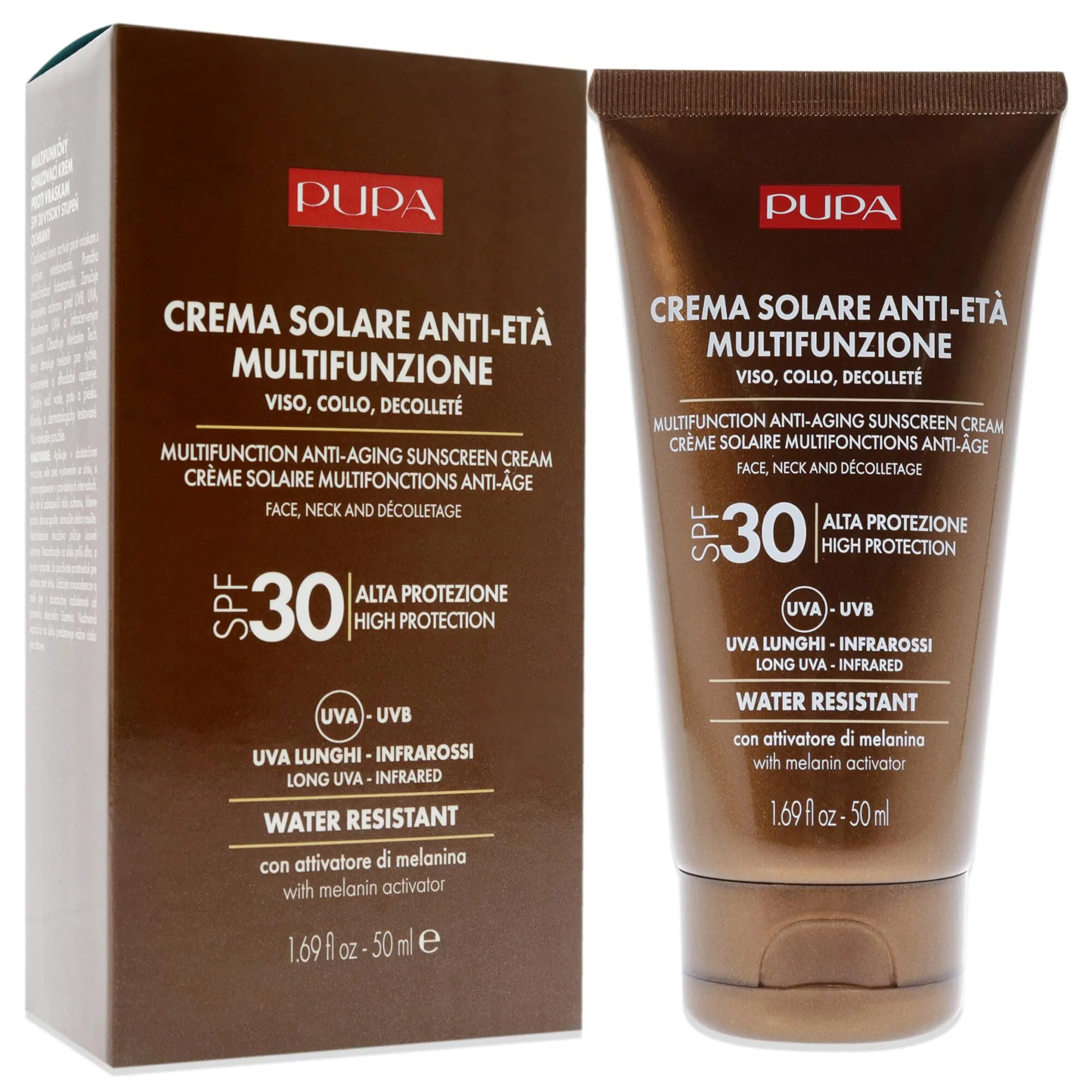 Multifunction Anti-Aging Water Resistant Sunscreen for Face SPF 30 by Pupa Milano for Unisex - 1.69 oz Cream