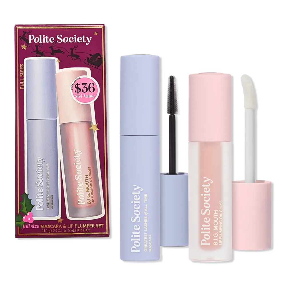 Polite Society Hey Santa, Gimme Legendary Lashes & a B.I.G. Mouth! Full Size Mascara and Lip Plumper Set