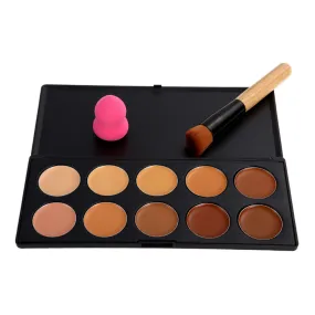 Prpfessinal 10 Colors Contour Face Cream Makeup Concealer Palette Sponge Puff Powder