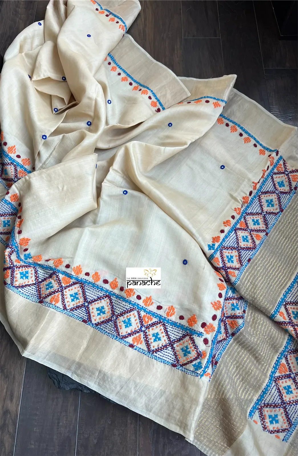 Pure Tussar Silk Lambani - Cream Hand Embroidered