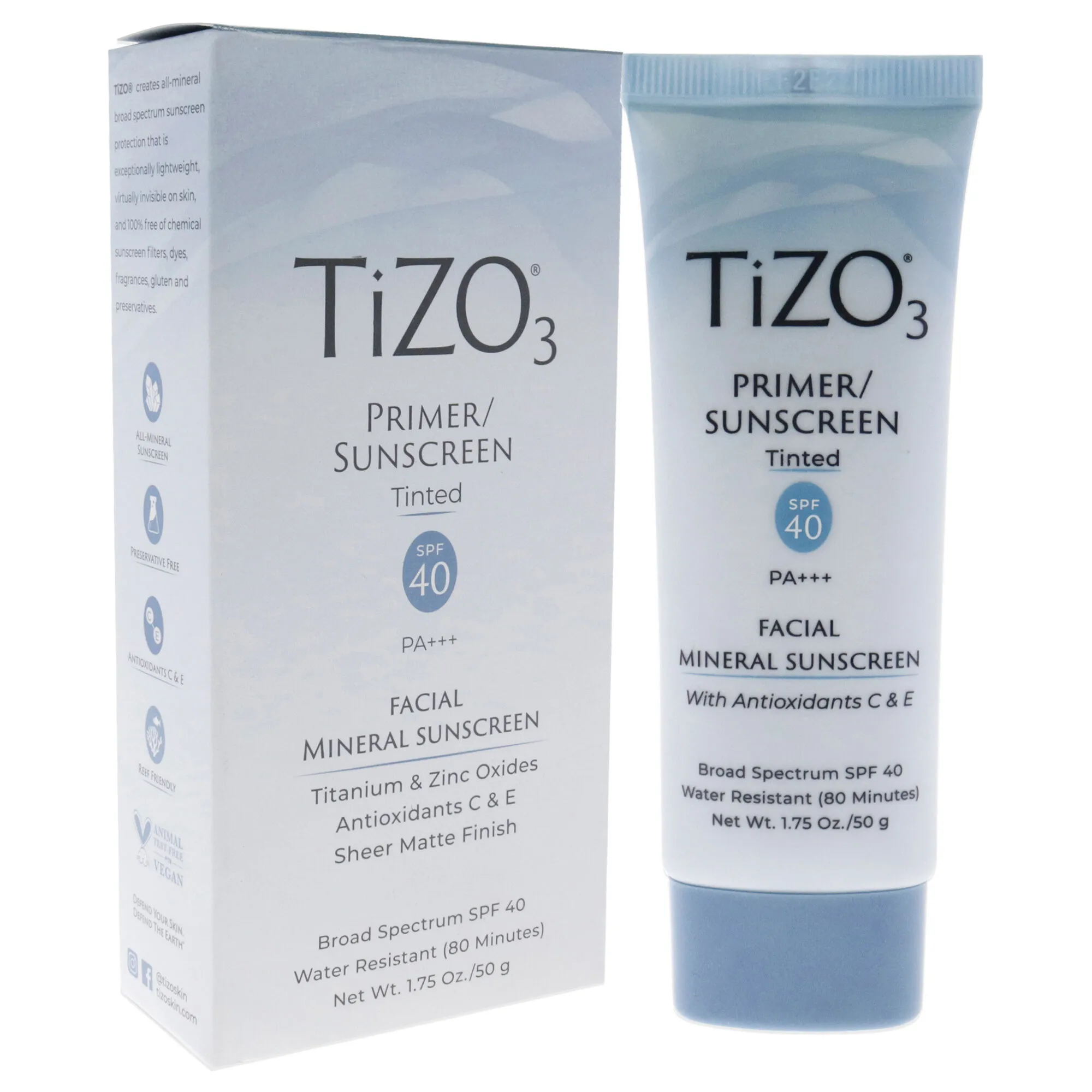 Tizo3 Facial Primer Tinted SPF 40 by Tizo for Unisex - 1.75 oz Sunscreen