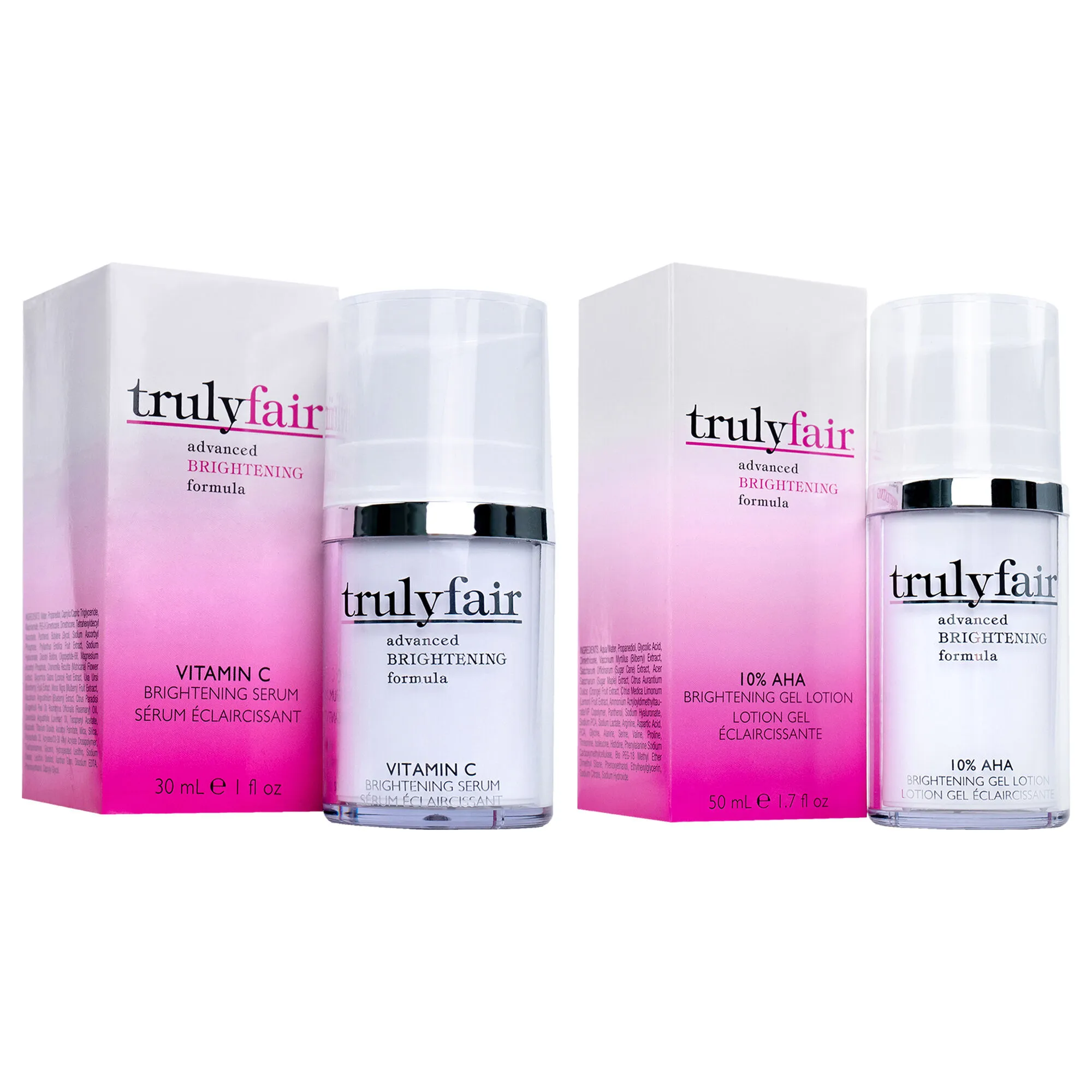 Truly Fair Kit by Truly Fair for Unisex - 2 Pc Kit 1oz Vitamin C Brightening Serum, 1.7oz 10 Percent Aha Brightening Gel Lotion