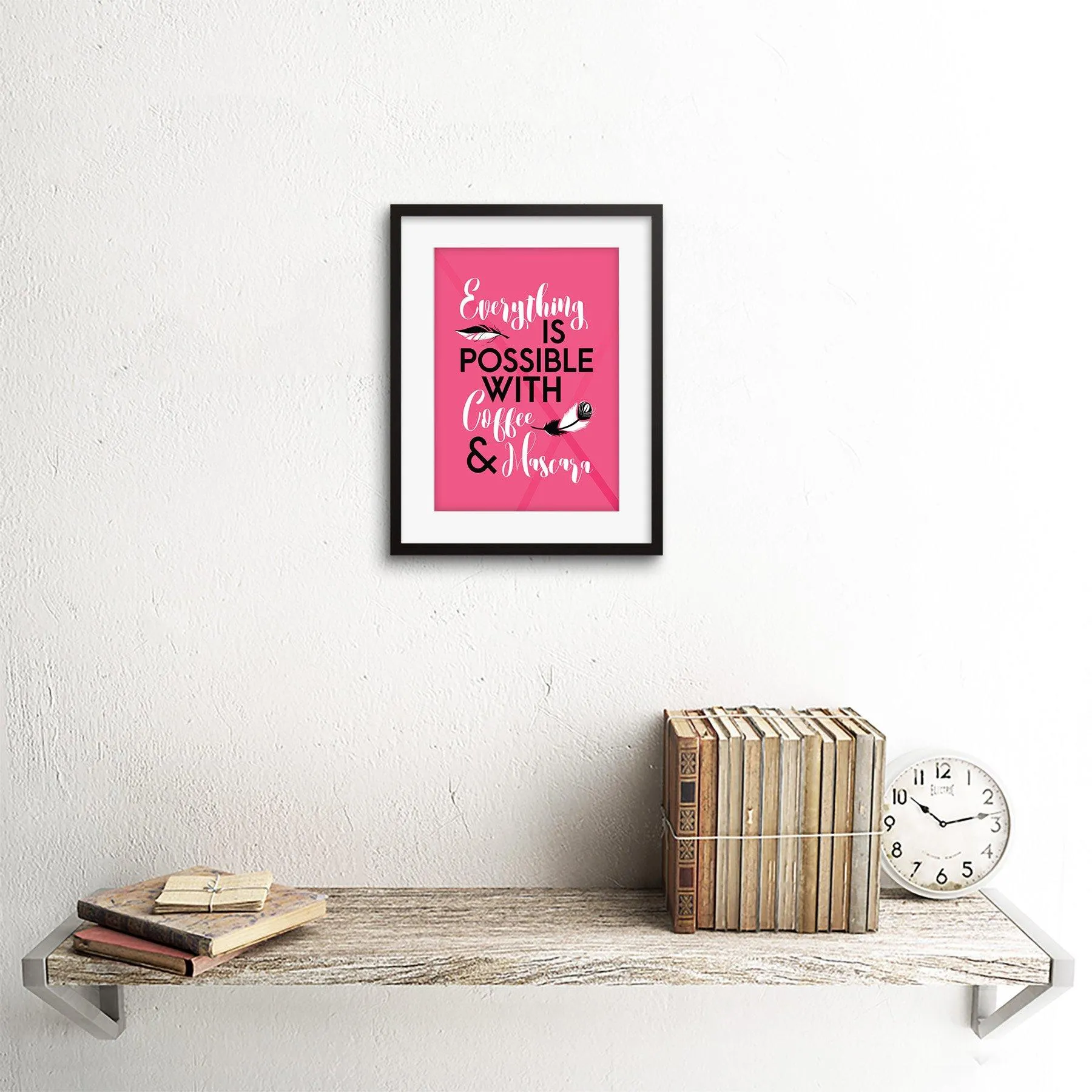 Wall Art & Pictures | Wall Art Print Anything Possible Coffee Mascara Feathers Framed | Artery8