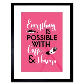 Wall Art & Pictures | Wall Art Print Anything Possible Coffee Mascara Feathers Framed | Artery8